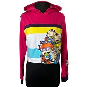 Nickelodeon Rugrats Pink Cropped Hoodie Graphic Sweatshirt XL Tommy Chuckie Logo